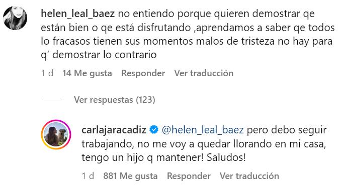 Carla Jara respondió a críticas en redes sociales