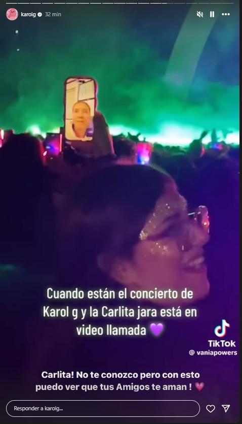 Historia de Karol G dedicada a Carla Jara.