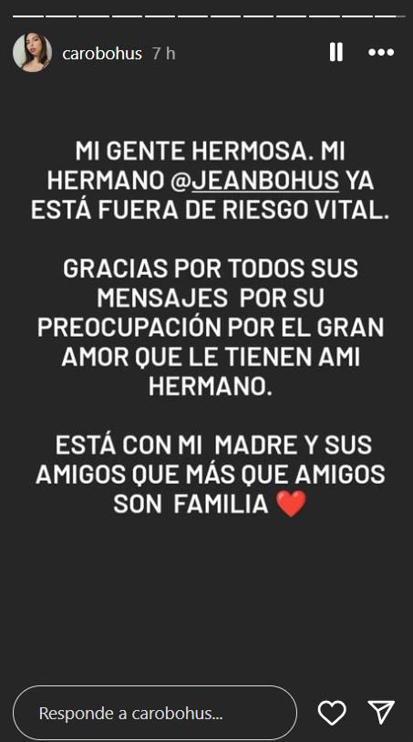 Hermana de Jean Bohus reporta que el estilista se encuentra fuera de riesgo vital.