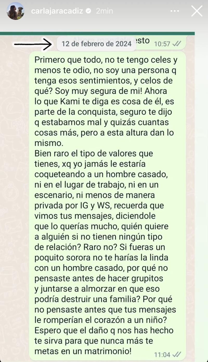 Carla Jara muestra conversación con Camila Andrade - Instagram