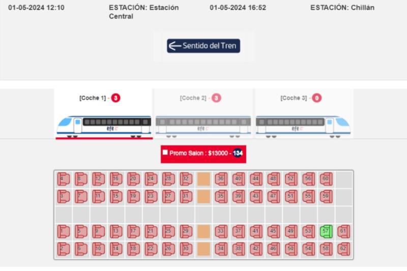 Valores tren Santiago-Chillán - Captura de pantalla