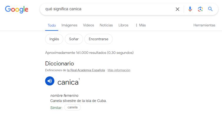 La respuesta de Google a la pregunta: '¿qué significa canica?' es 'nombre femenino, canela silvestre de la isla de Cuba'.