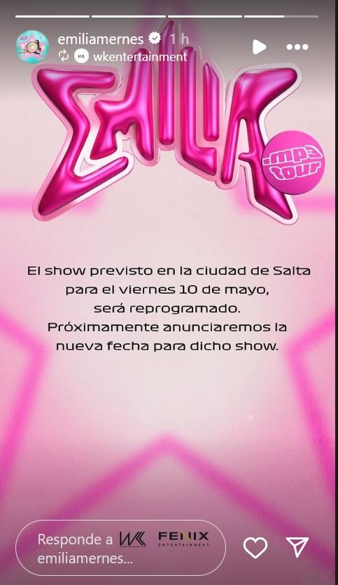 Estado de salud de Emilia Mernes - Créditos: Instagram