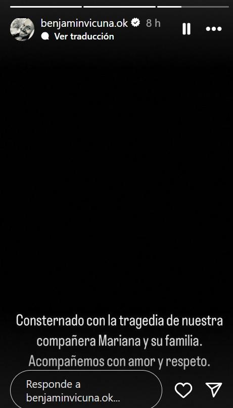 Palabras de Benjamín Vicuña para Mariana Derderián - Créditos: Instagram