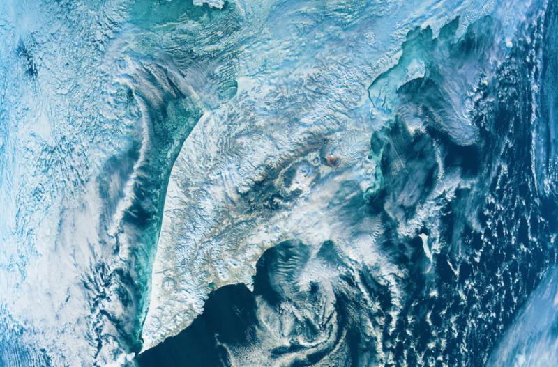 Imagen de la NASA de la Península de Kamchatka de Rusia