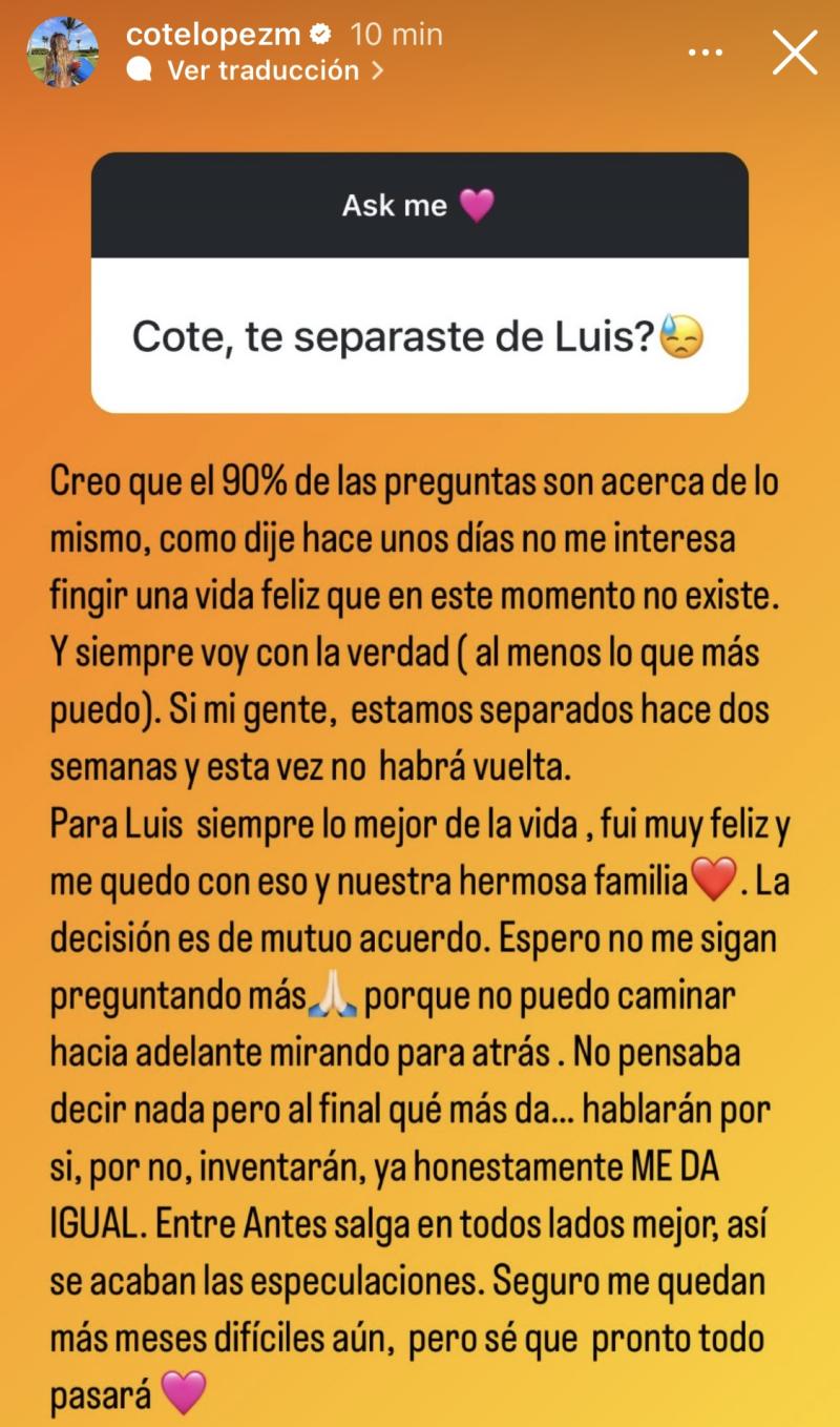 Coté López confirma el quiebre definitivo con Luis Jiménez - Instagram