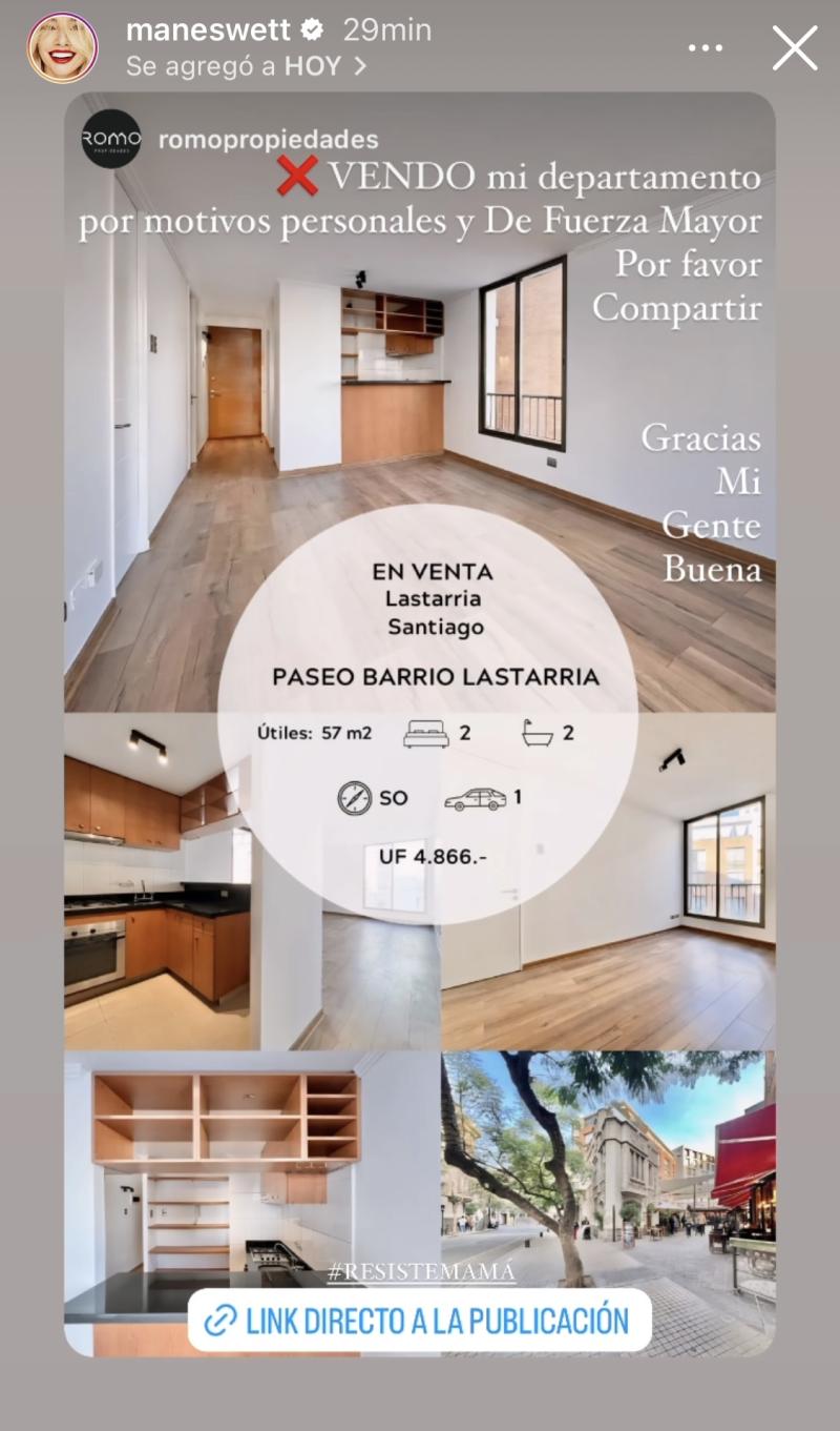 Mane Swett pone en venta su departamento - Instagram