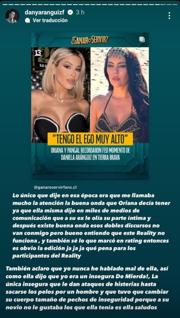 Respuesta de Daniela Aránguiz a dichos de Oriana en Ganar o Servir