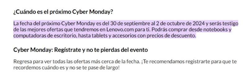 Posible fecha del Cyber Monday 2024 - Créditos: captura Lenovo.cl