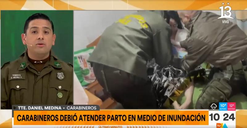 Carabineros asiste un parto en Lo Espejo en medio de las inundaciones - Créditos captura de pantalla