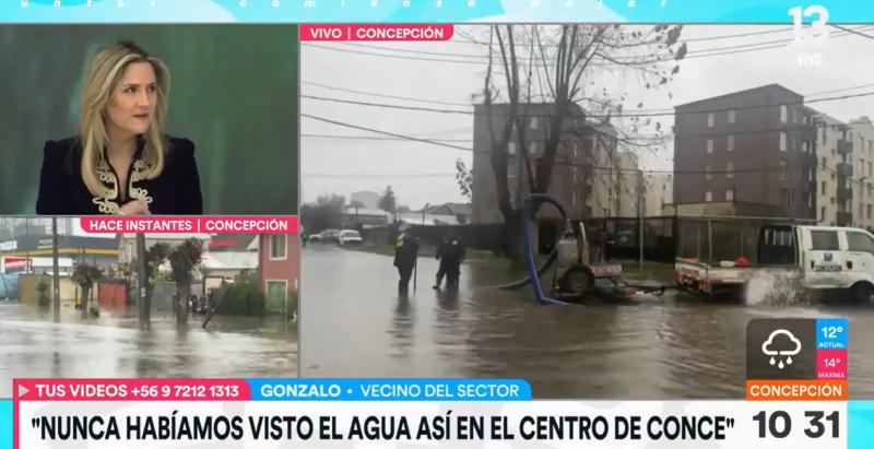 Calles del centro de Concepción están inundadas tras precipitaciones - Créditos captura "Tu Día"
