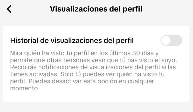 Visualizaciones del perfil en TikTok - Créditos captura propia