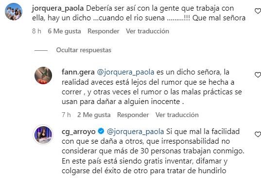 Respuesta de Carmen Gloria Arroyo a una de sus seguidoras que la encaró por la denuncia.