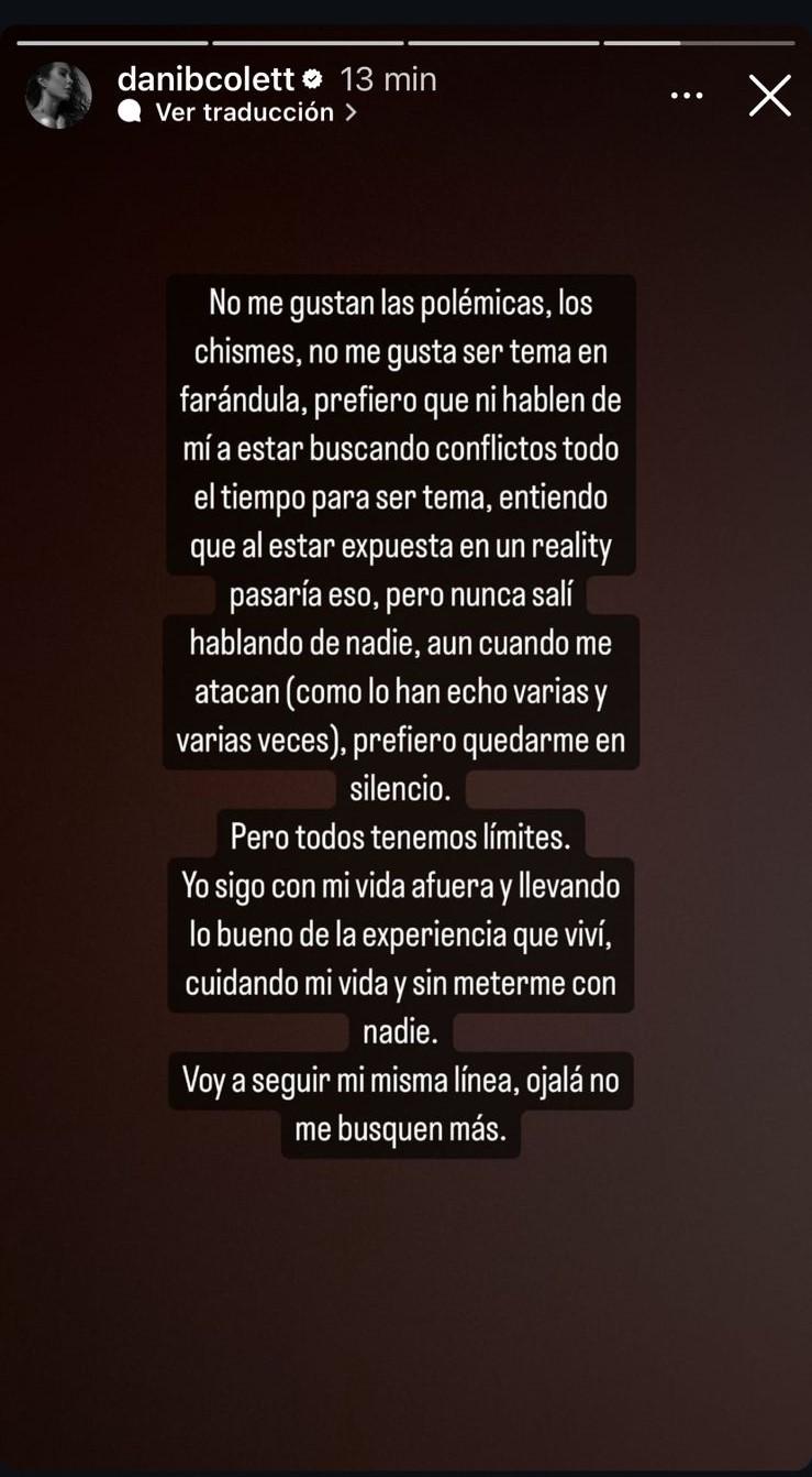 El descargo de Daniela Colett.