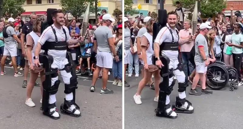 Atleta paralímpico llevó la antorcha olímpica usando un exoesqueleto