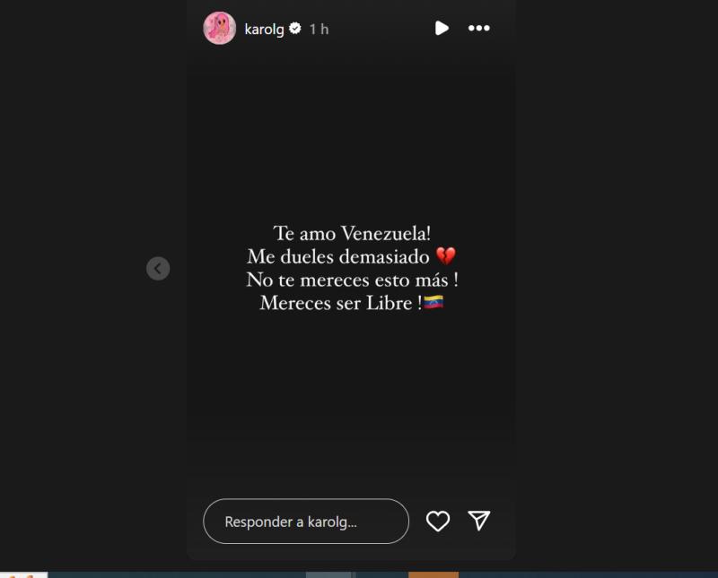 Karol G empatizó con afectuoso mensaje a Venezuela | Instagram @karolg