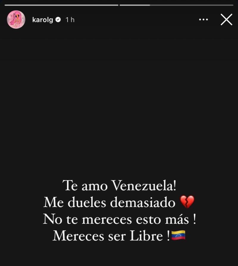 Karol G entrega un mensaje a Venezuela - Instagram @KarolG