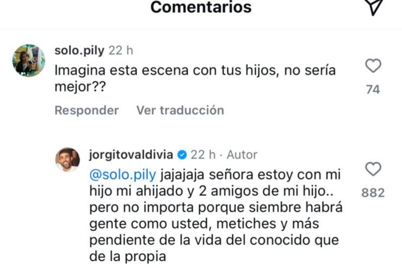 La respuesta de Jorge Valdivia por crítica de una mujer de Instagram - Captura
