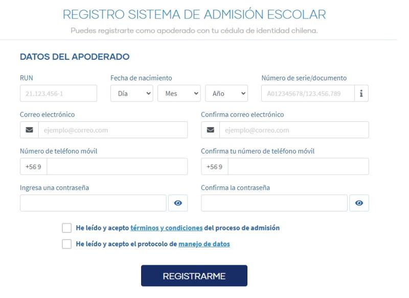 Sistema de Admisión Escolar - Captura de pantalla Mineduc