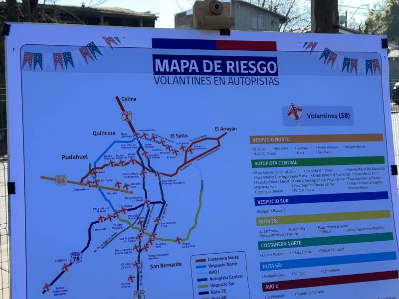 Los 38 puntos de riesgo de accidentes por volantines en la Región Metropolitana
