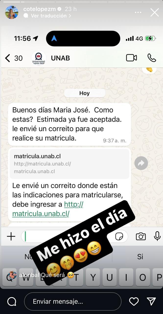 Historia de Coté López en Instagram.