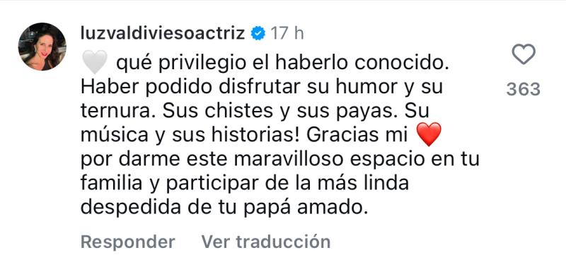 Luz Valdivieso se pronuncia por muerte del padre de Claudio Castellón - Instagram