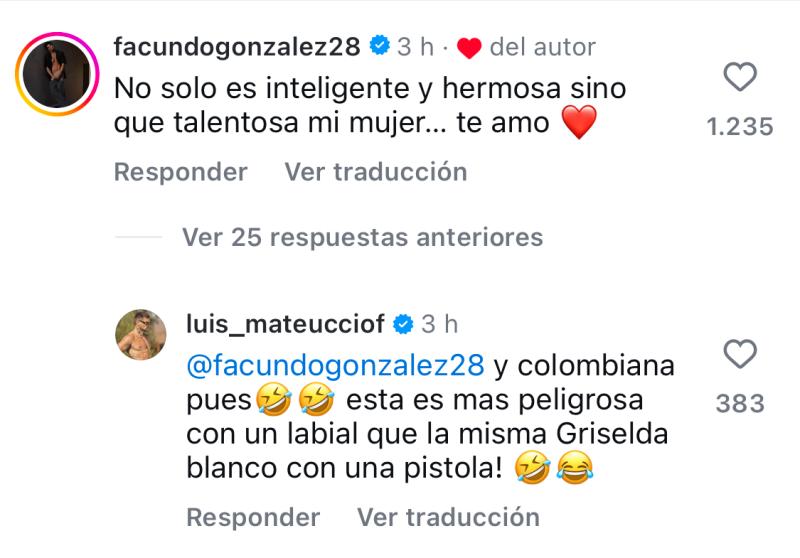 Facundo González y Oriana Marzoli intercambian mensajes en Instagram