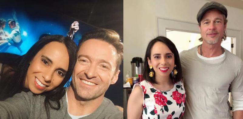 María Jesús Muñoz con actores Hugh Jackman y Brad Pitt.