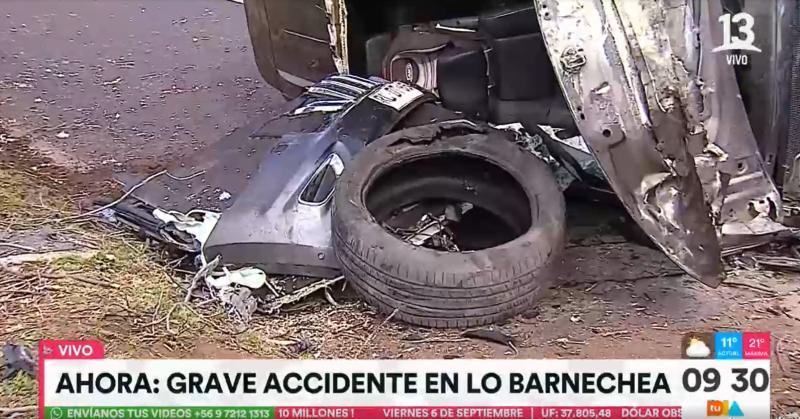 Grave accidente en Lo Barnechea: auto se volcó tras chocar contra un árbol