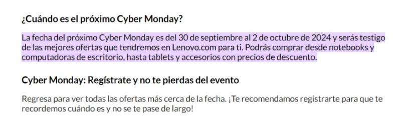 Se acerca un nuevo Cyber Monday - Créditos captura lenovo.cl