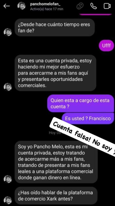 Pancho Melo advirtió estafa a su nombre en redes sociales.