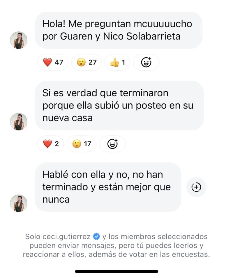 La verdad detrás del supuesto quiebre entre Guarén y Nicolás Solabarrieta.