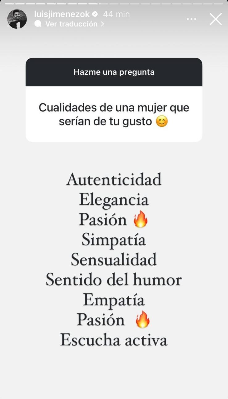 Luis Jiménez describió las cualidades de su mujer ideal.