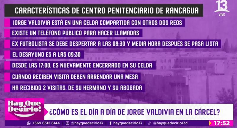 Así es la rutina de Jorge Valdivia en la cárcel de Rancagua