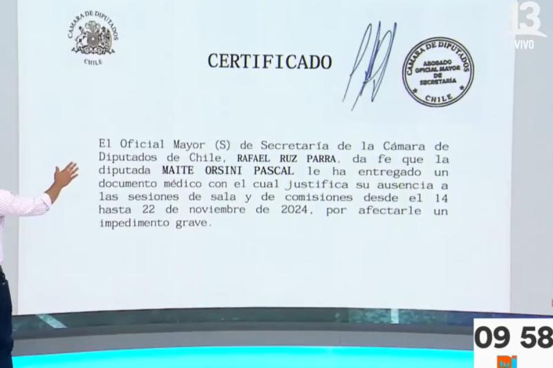 El certificado que Maite Orsini presentó en el Congreso