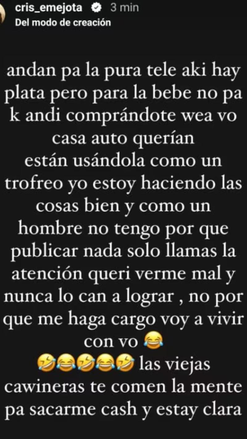 Respuesta de Cris Mj por demanda de paternidad - Instagram