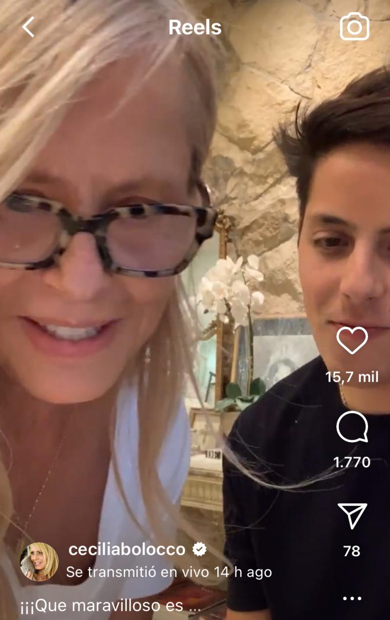 Cecilia Bolocco y Máximo Menem en un live de Instagram