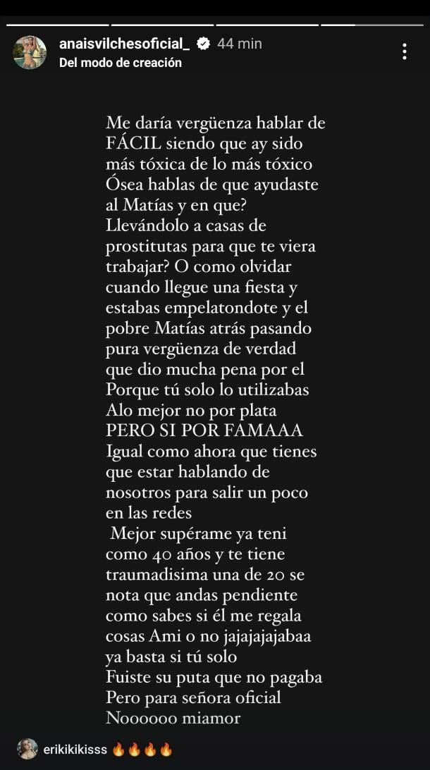 Historia de Anaís Vilches dirigida a Ignacia Michelson.