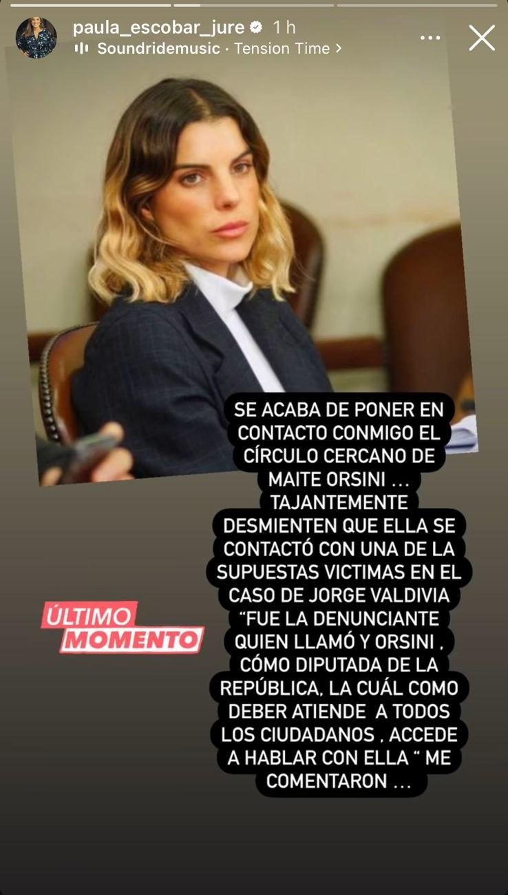 Información de Paula Escobar sobre supuesto llamado de Maite Orsini.