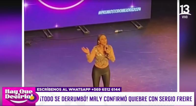 Maly Jorquiera confirmó quiebre con Sergio Freire en medio de un show.