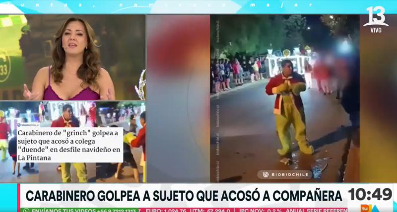 Agreden por la espalda a carabinero disfrazado de Grinch: el funcionario se defendió con golpes