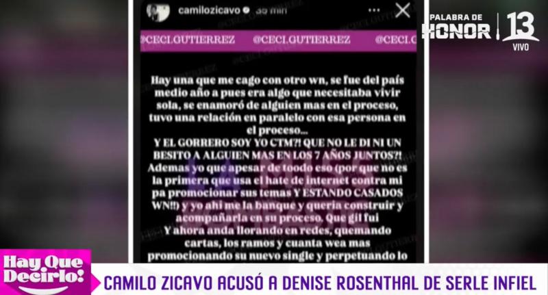 Descargo de Camilo Zicavo en contra de Denise Rosenthal