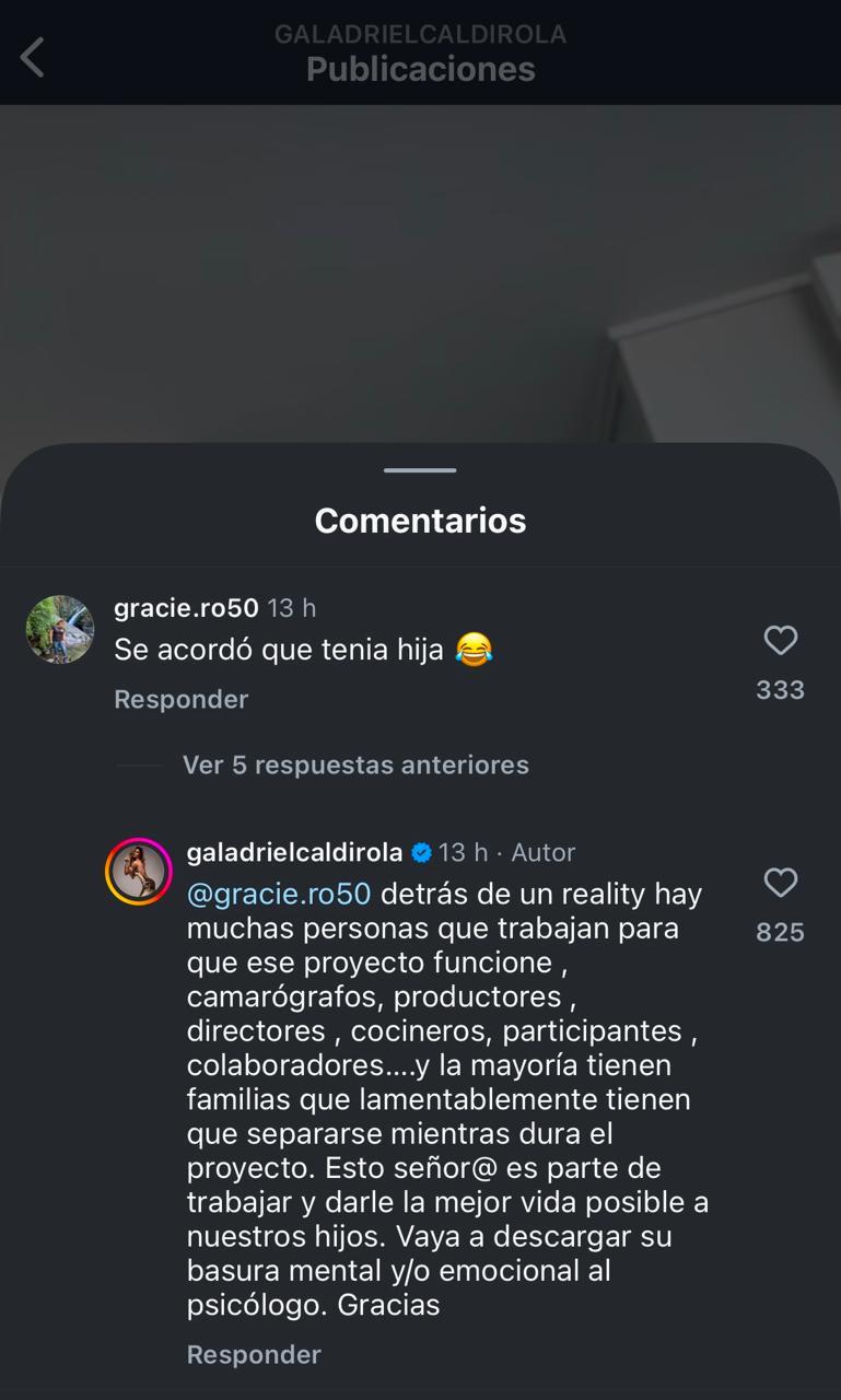 Gala Caldirola responde en su Instagram.