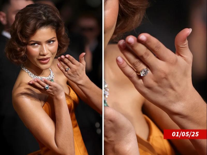 Zendaya luciendo su anillo de compromiso en los Globos de Oro - Créditos TMZ / Getty Images
