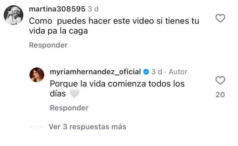 Myriam Hernández respondió a desubicado comentario en sus redes.
