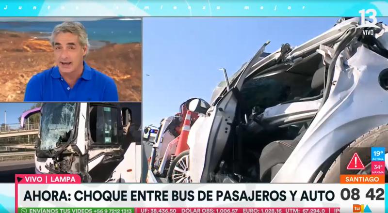 Grave choque entre bus de pasajeros y auto en Lampa: vehículo menor quedó totalmente destruido
