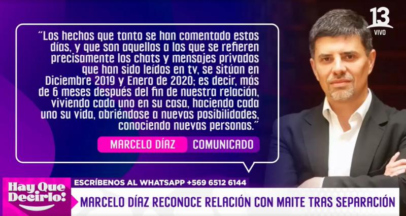 Marcelo Díaz se sinceró sobre su relación con Maite Orsini.