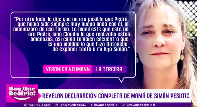 Parte de la declaración que prestó madre de Simón Pesutic en el caso de Cristián Campos.
