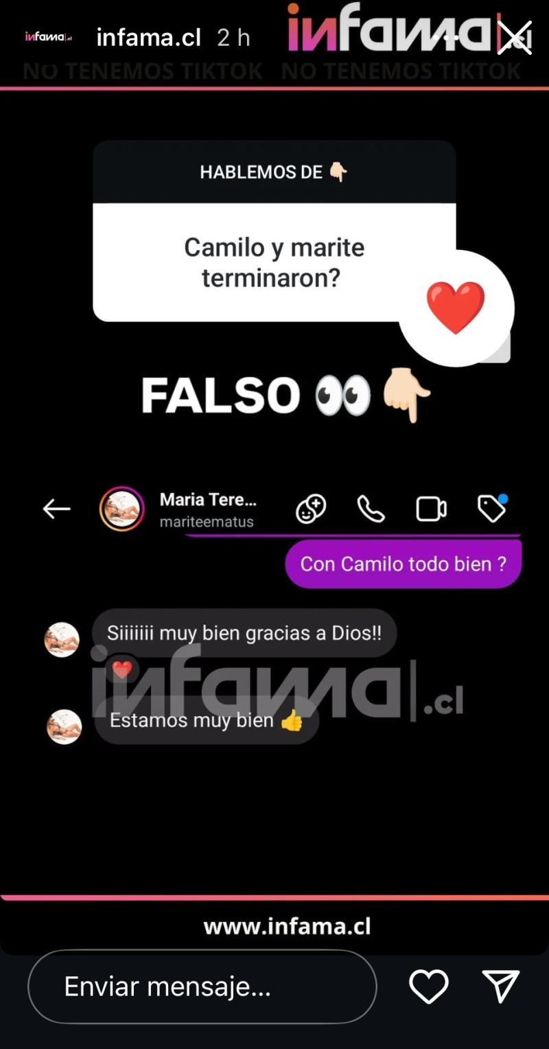 Marité Matus aclara el estado de su relación con Camilo Huerta - Infama