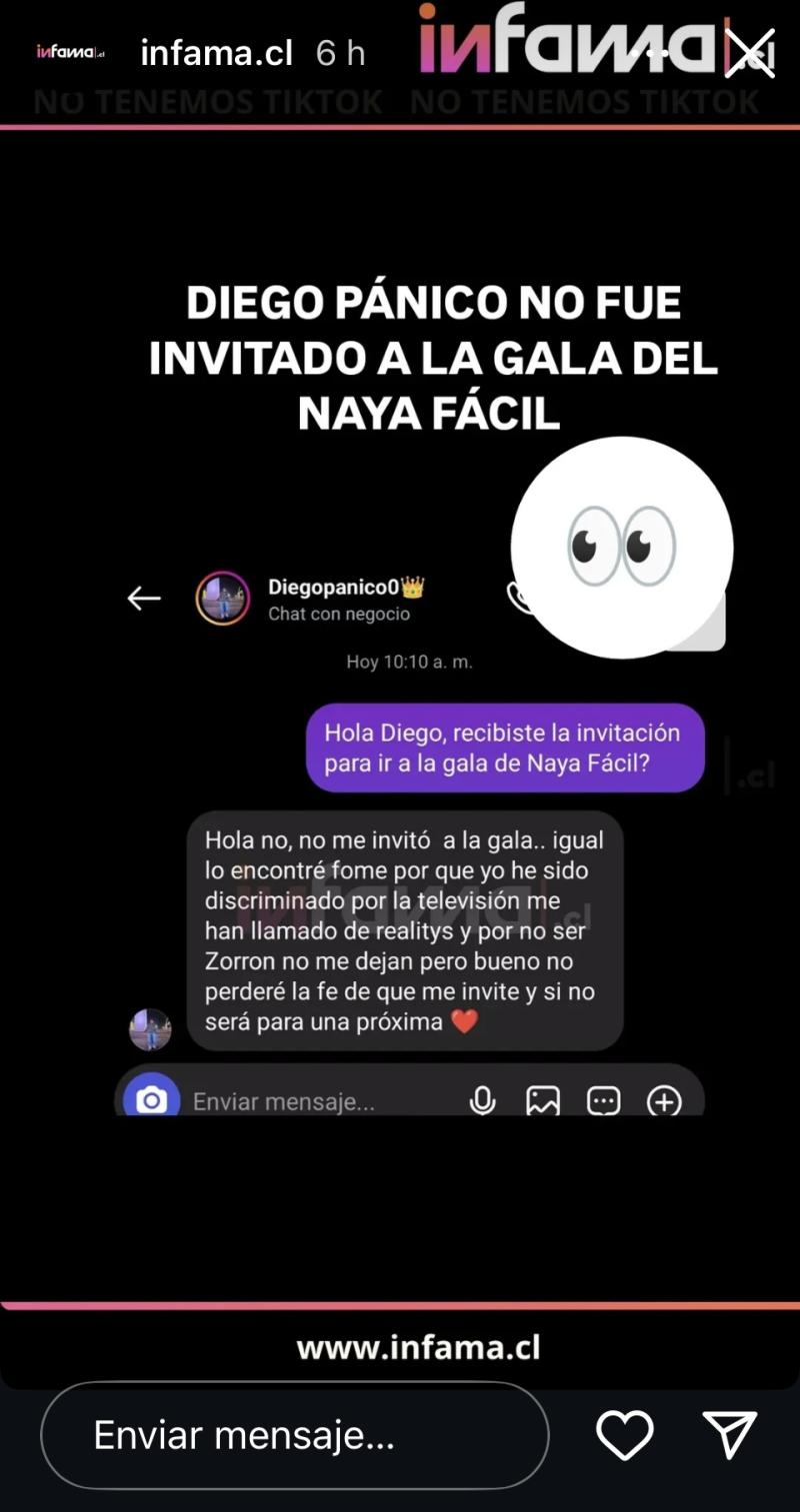 Diego Pánico contó que no fue invitado a la gala de Naya Fácil - Infama